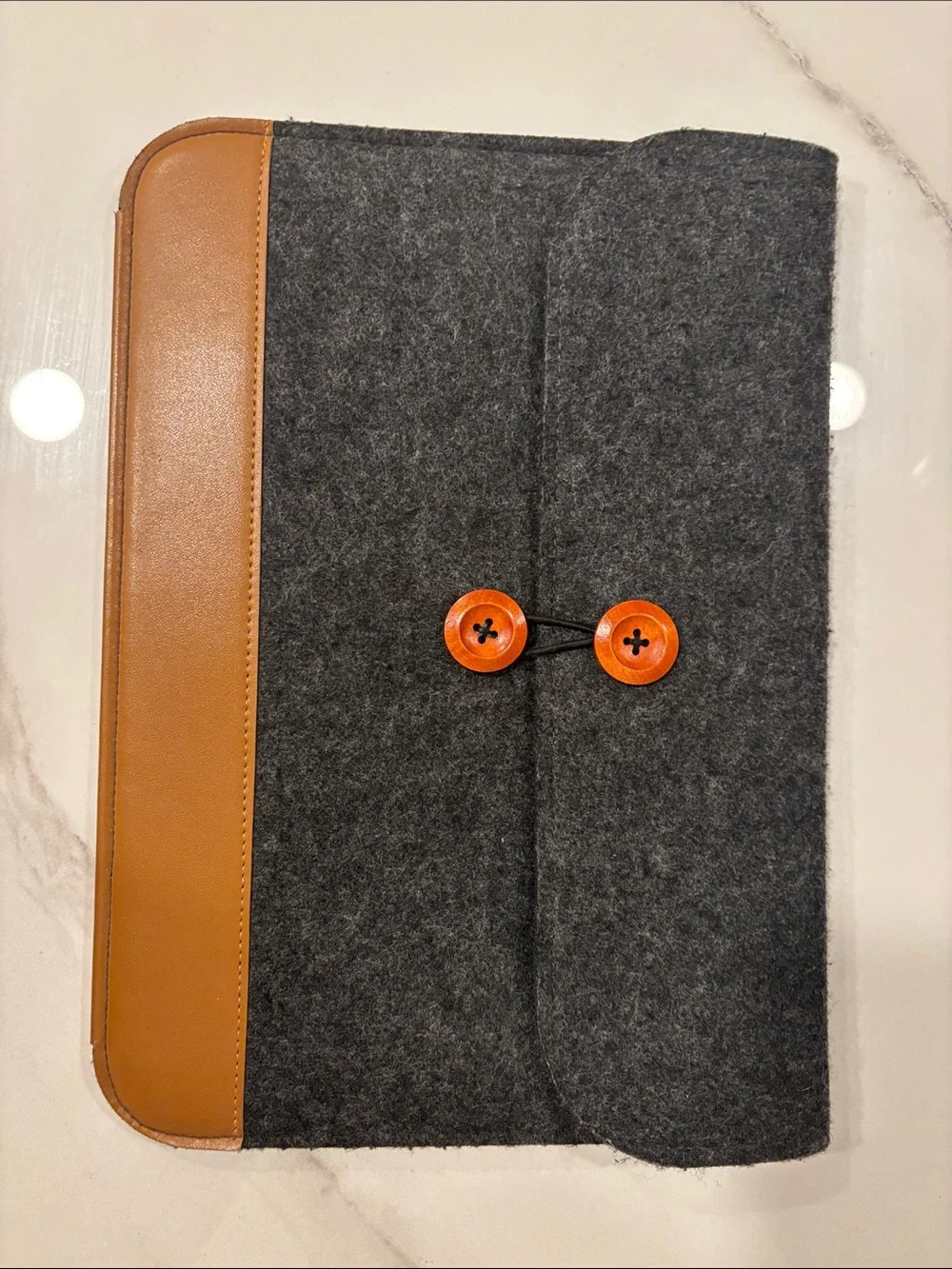 5/$15! Gray Felt & Tan Faux Leather Laptop Sleeve